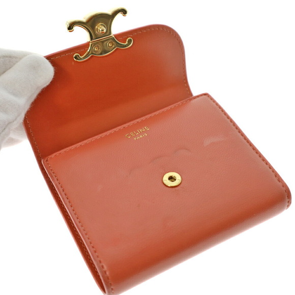 Celine Triomphe Flap Wallet Compact Tri fold Leather Coral - Picture 6 of 8